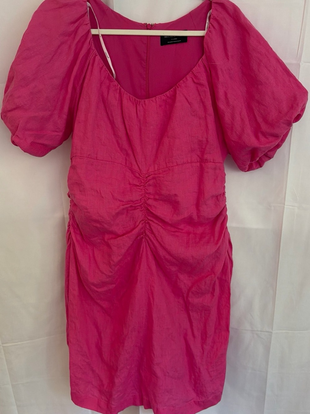 MINKPINK Hot Pink Puff-Sleeve Ruched Mini Dress